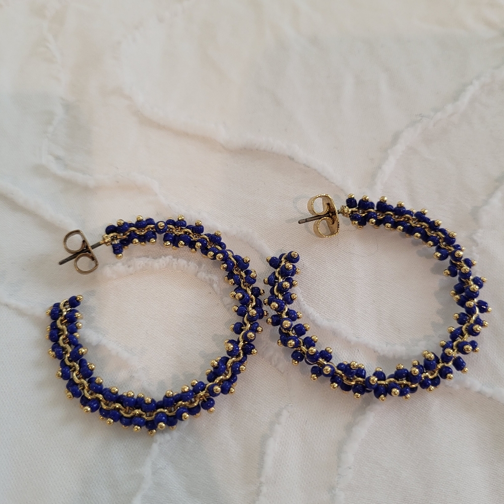 J Crew Blue Beaded Hoops